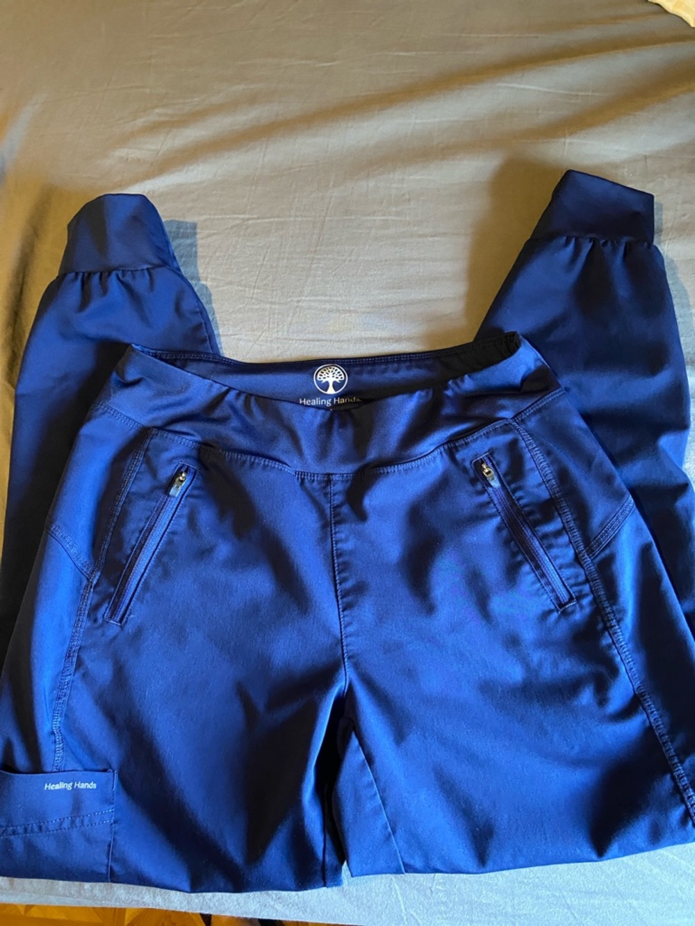 healing hands Royal Blue Zip-Pocket Scrub Pants